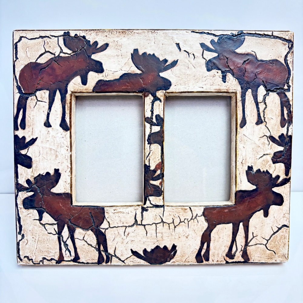 Big Sky Carvers Fresco Moose Double Photo Frame Rustic Lodge Decor 3.5x5 Twin